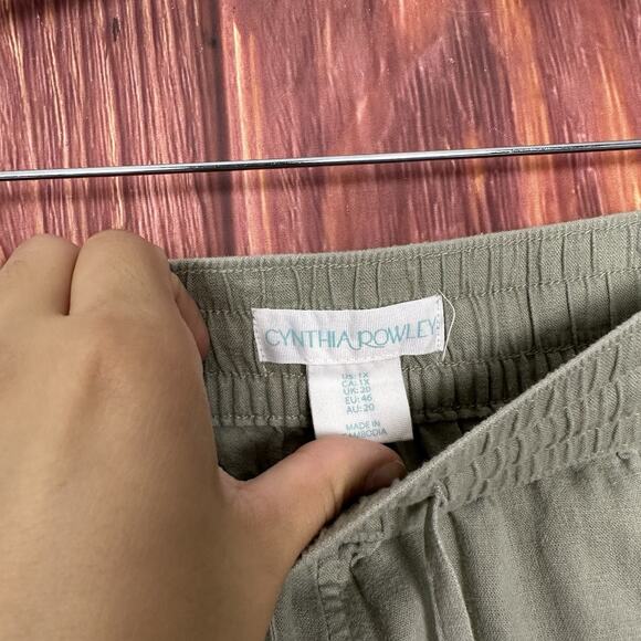 Cynthia Rowley Womens Linen Blend Pant Drawstring Waist Sage Green Size 1X NWT - Picture 4 of 7